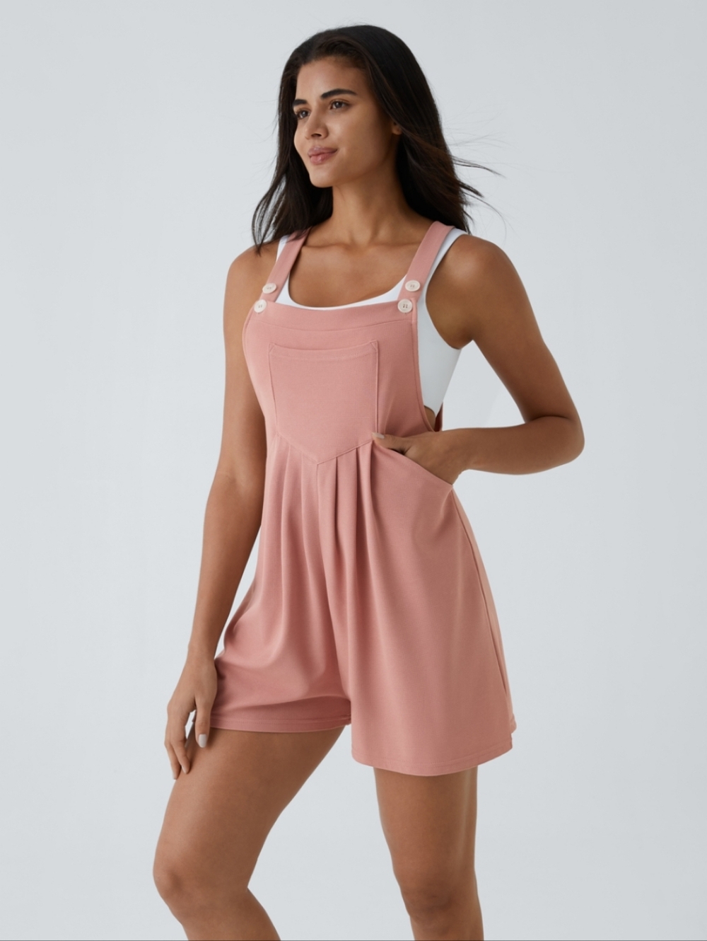 Halara, Waffle Pocket Casual Short Overalls, Rose Tan, Size L